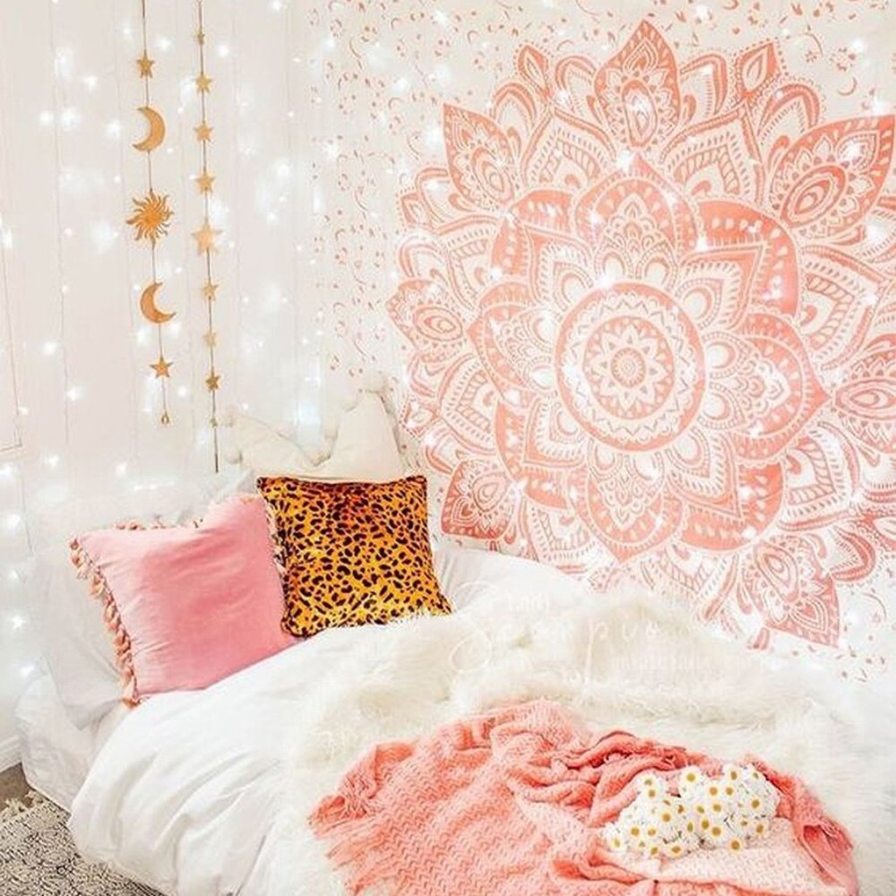 Bohemian Pink Mandala Wall Tapestry Decor
